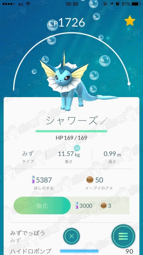 レベル22のシャワーズを強化