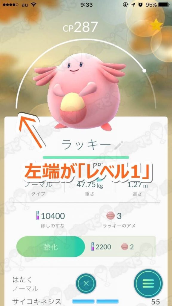 1番左がポケモンレベル1