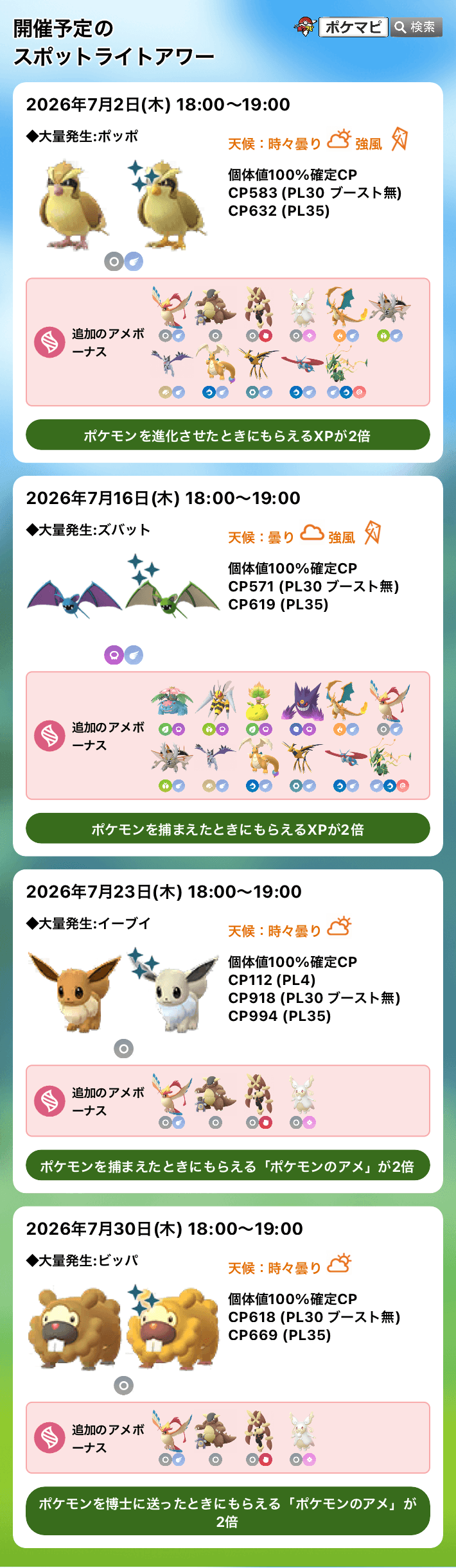 ポケモンGO】ポッポのスポットライトアワー（ポケモンを進化させたとき